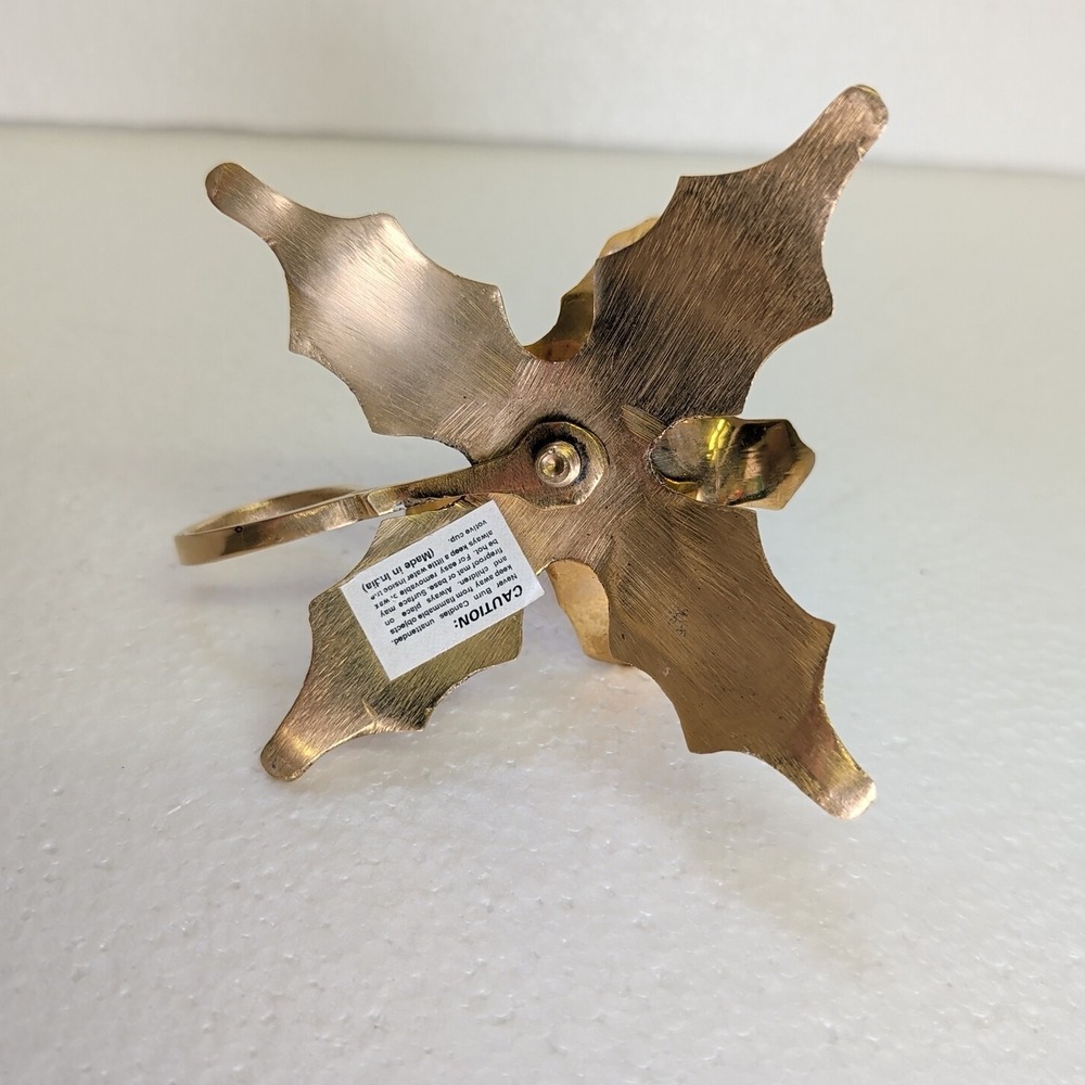 Brass Candlestick Holder Holly Leaves Christmas Decor Made In India W/Handle 3" - Picture 3 of 7